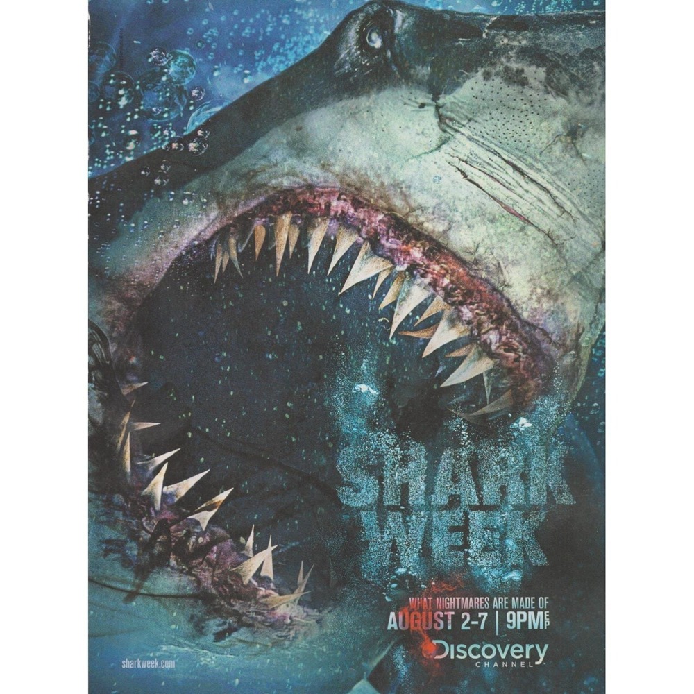 2009 Shark Week Print Ad Discovery Channel Great White Shark Television Promo